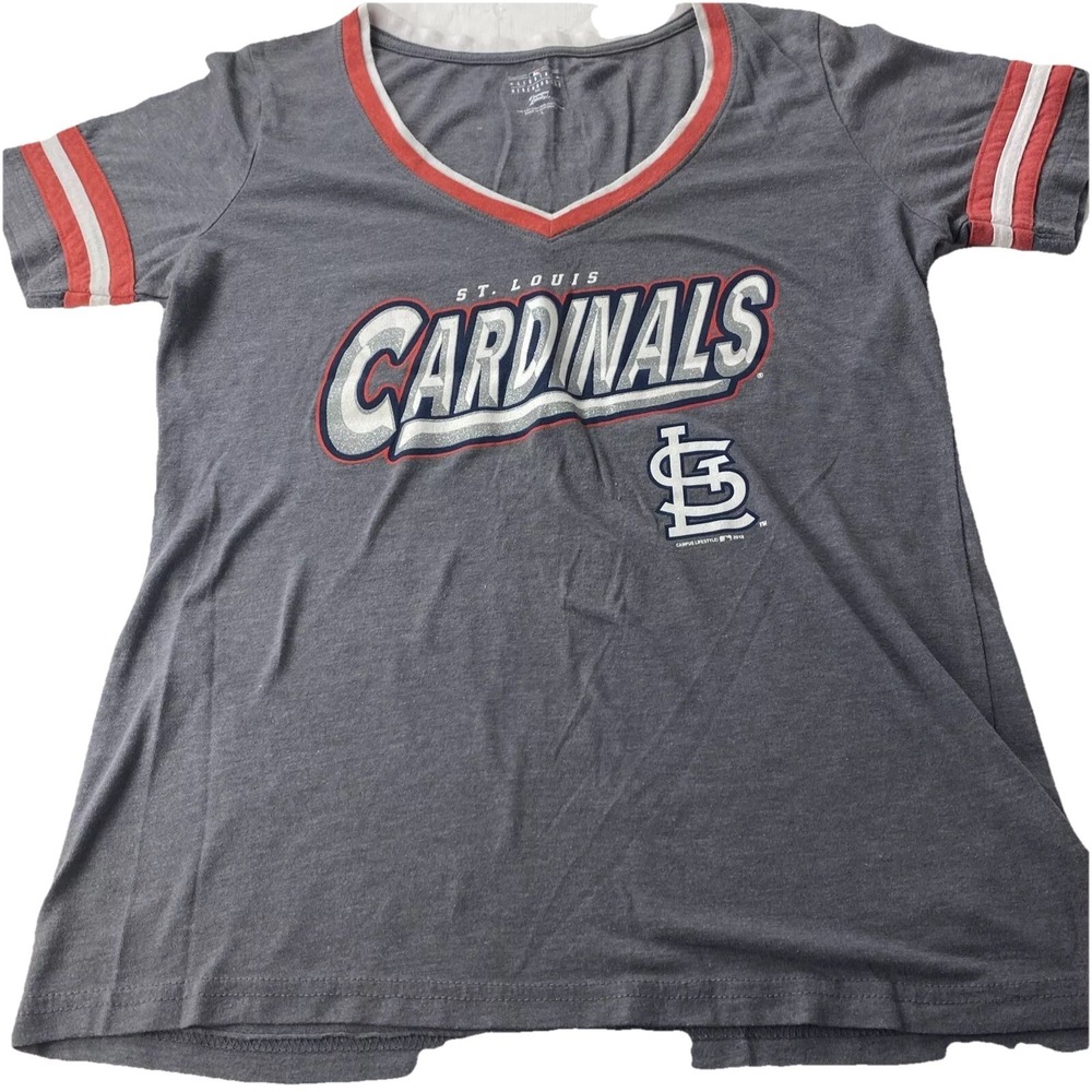 MLB Womens  SZ Large St. Louis Cardinals Gray Short Sleeve V Neck‎ T Shirt Soft